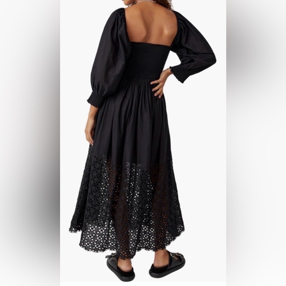 Free people perfect storm smocked eyelet long sleeve maxi dress L - Picture 2 of 12